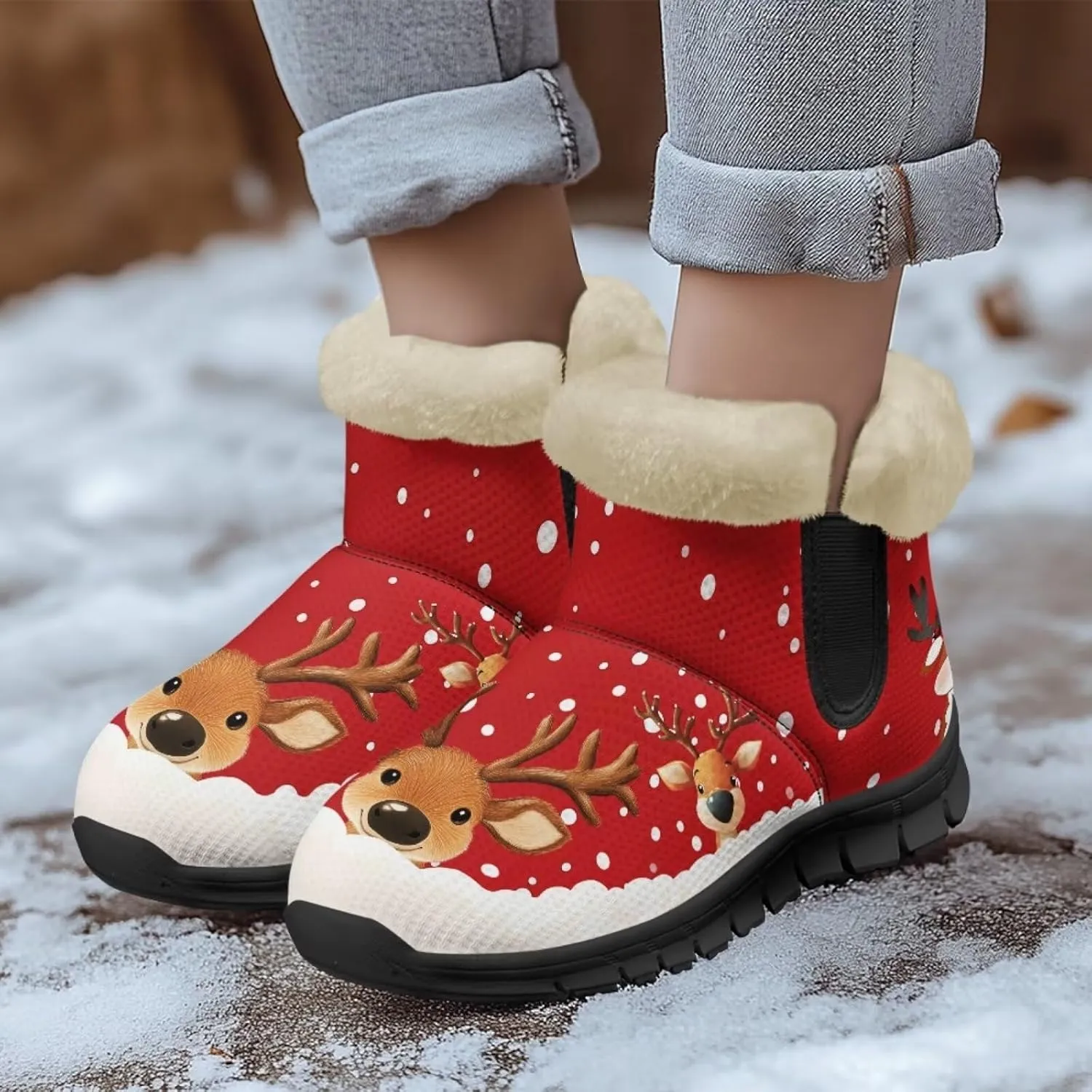 UNICEU Winter Boots for Women Warm Faux Fur Lined Ankle Booties Soft Cozy Fluffy Fuzzy Boots Christmas Snow Boots