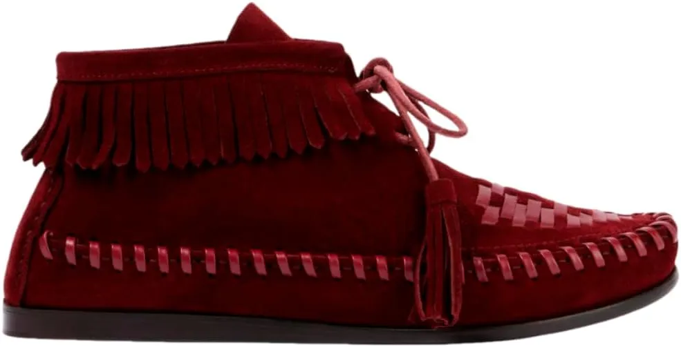 UniqueStride Fringes Suede Ankle Boots Tassels Stitching Flat Booties Slouchy Lace Up Short Boots