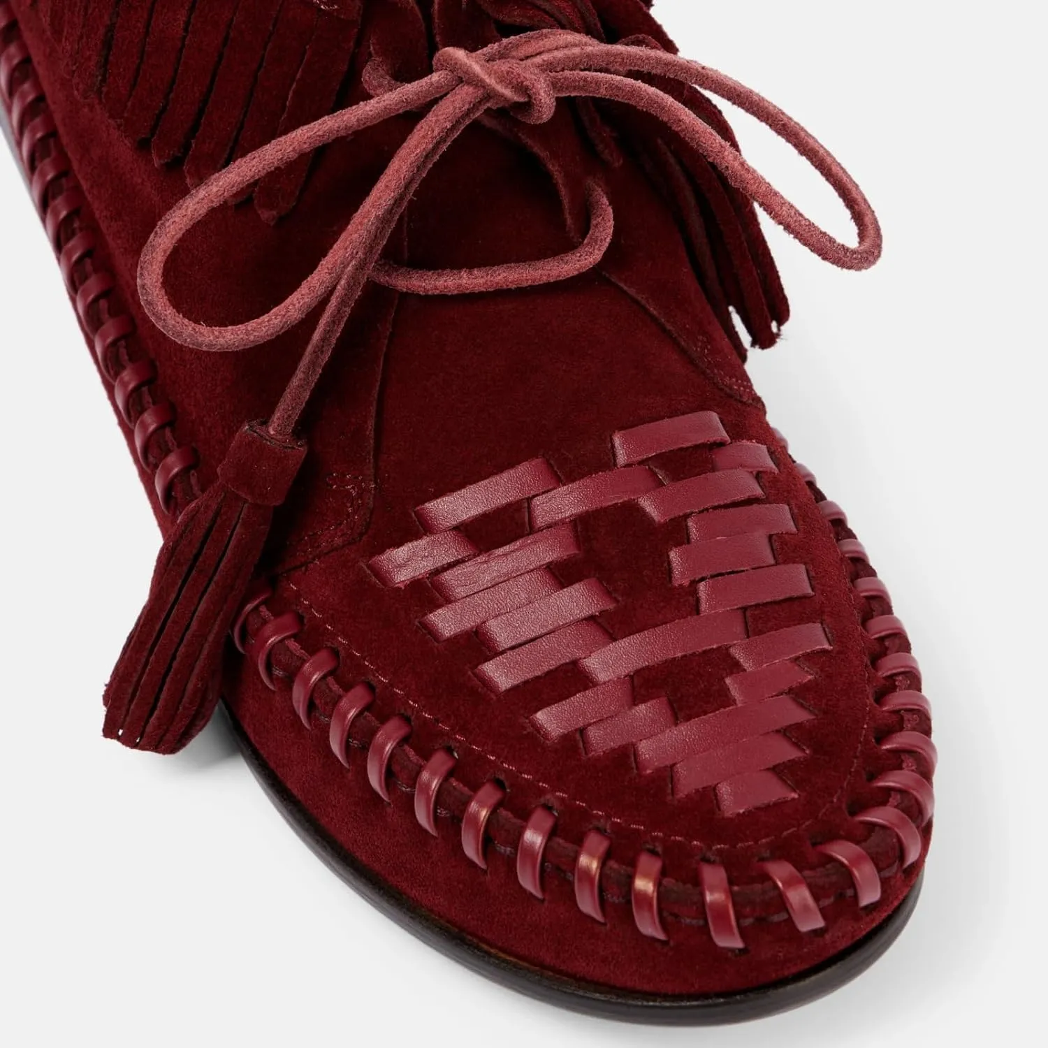 UniqueStride Fringes Suede Ankle Boots Tassels Stitching Flat Booties Slouchy Lace Up Short Boots