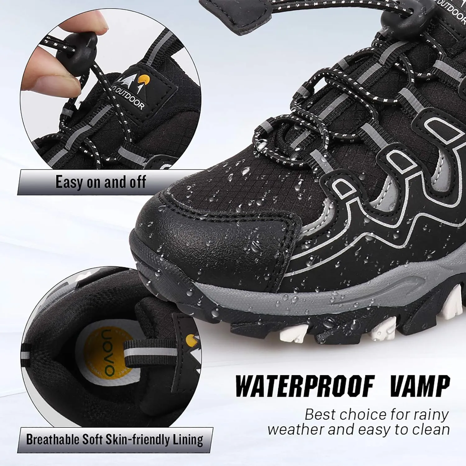 UOVO Boys Shoes Boys Sneakers Boys Tennis Running Shoes Waterproof Hiking Shoes Kids Athletic Outdoor Sneakers Slip Resistant(Little/Big Boys)