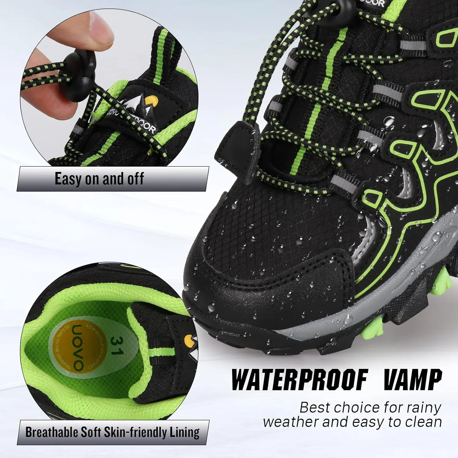 UOVO Boys Shoes Boys Tennis Running Sneakers Waterproof Hiking Shoes Kids Outdoor Fashion Sneakers Slip Resistant (Big/Little Boys)