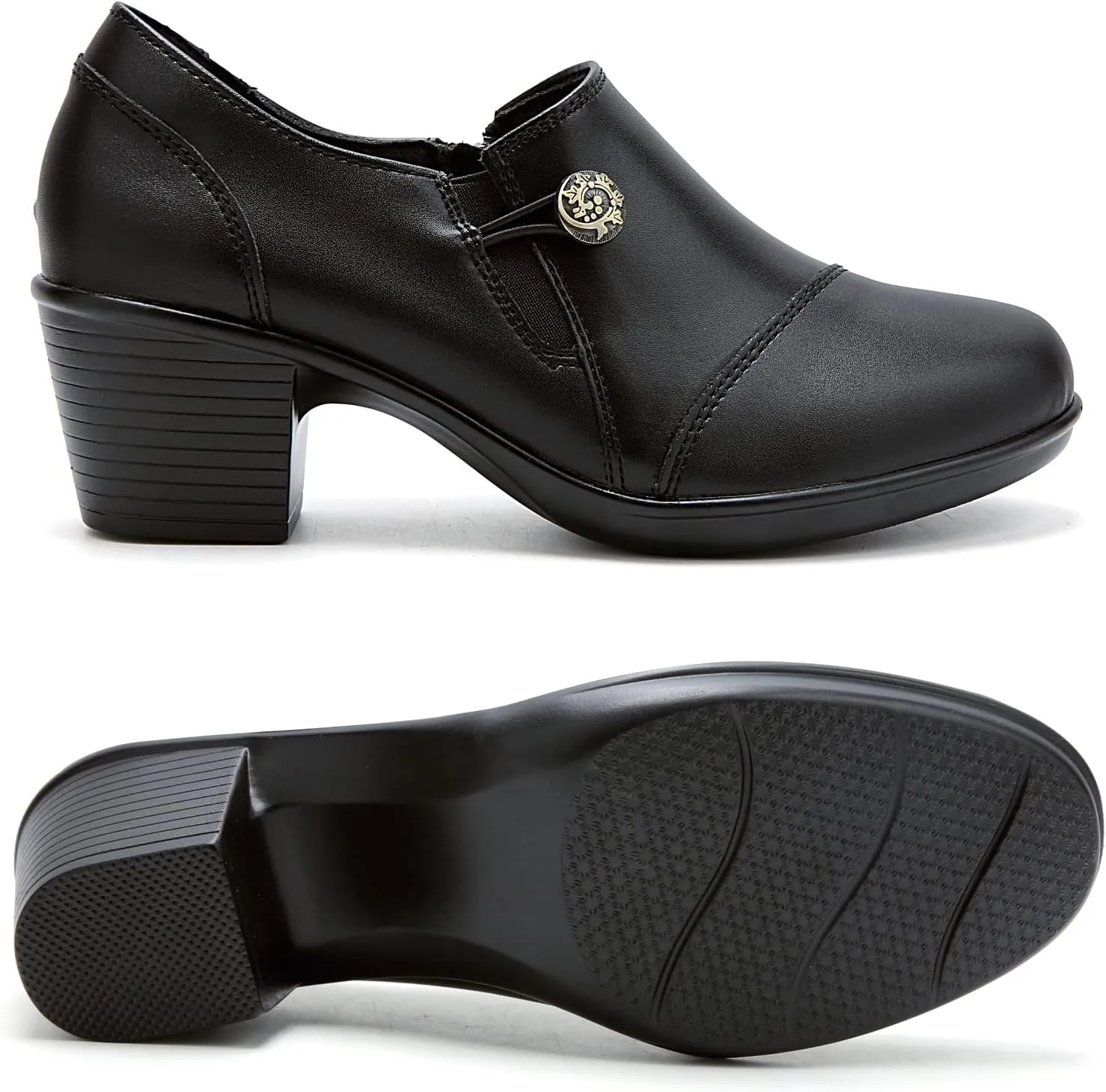 UZB Women's Slip-On Loafer Zip Leather Pump Shoes