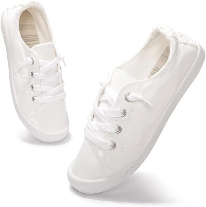 Vanessa Women's Slip On Canvas Shoes Low Top Fashion Sneakers Casual Flats Walking Shoes Comfy Loafers