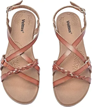 Veittes Women's Flat Slide Sandals-Adjustable Double Elastic Bands,Crossover Straps,Fashion Casual Summer Flat Sandals.