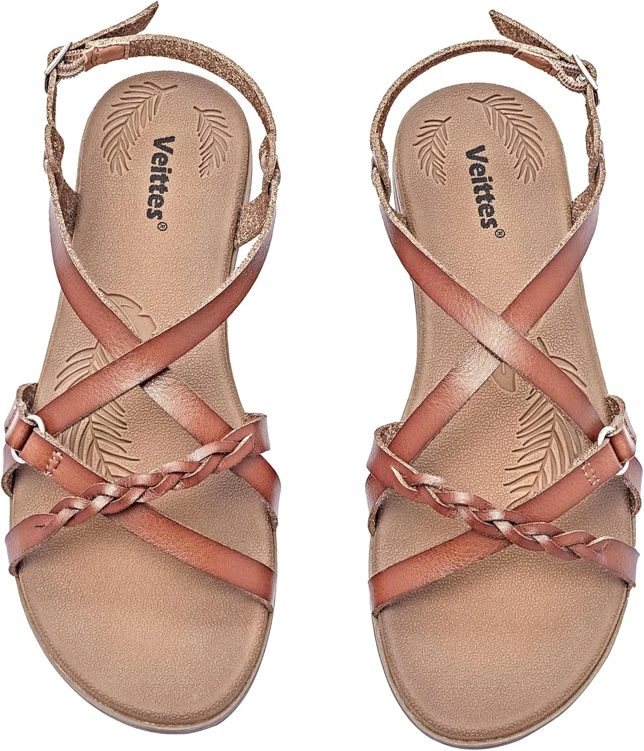 Veittes Women's Flat Slide Sandals-Adjustable Double Elastic Bands,Crossover Straps,Fashion Casual Summer Flat Sandals.