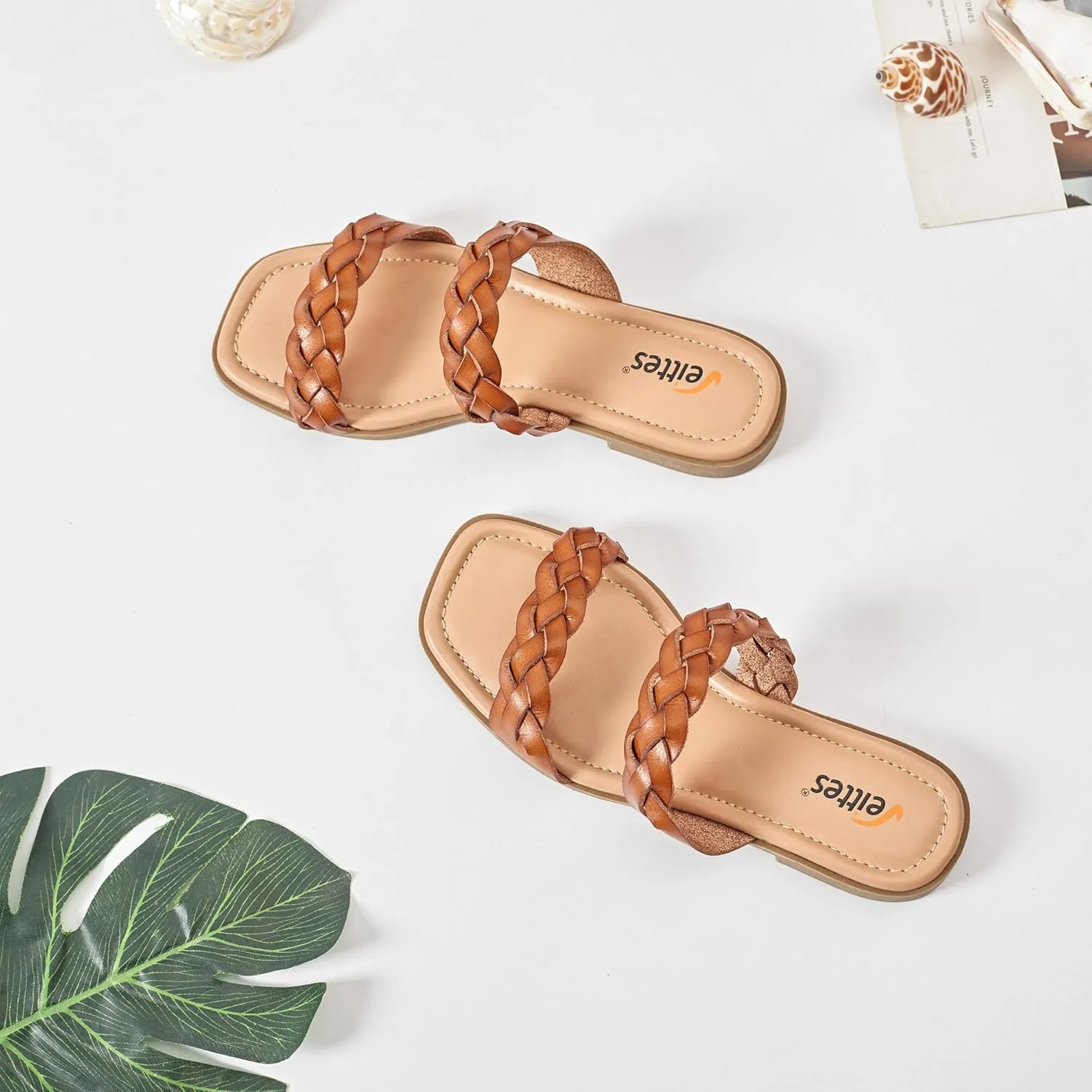 Veittes Women's Flat Slide Sandals - Casual Classic Simple Strappy Slip on Flat Summer Sandals.