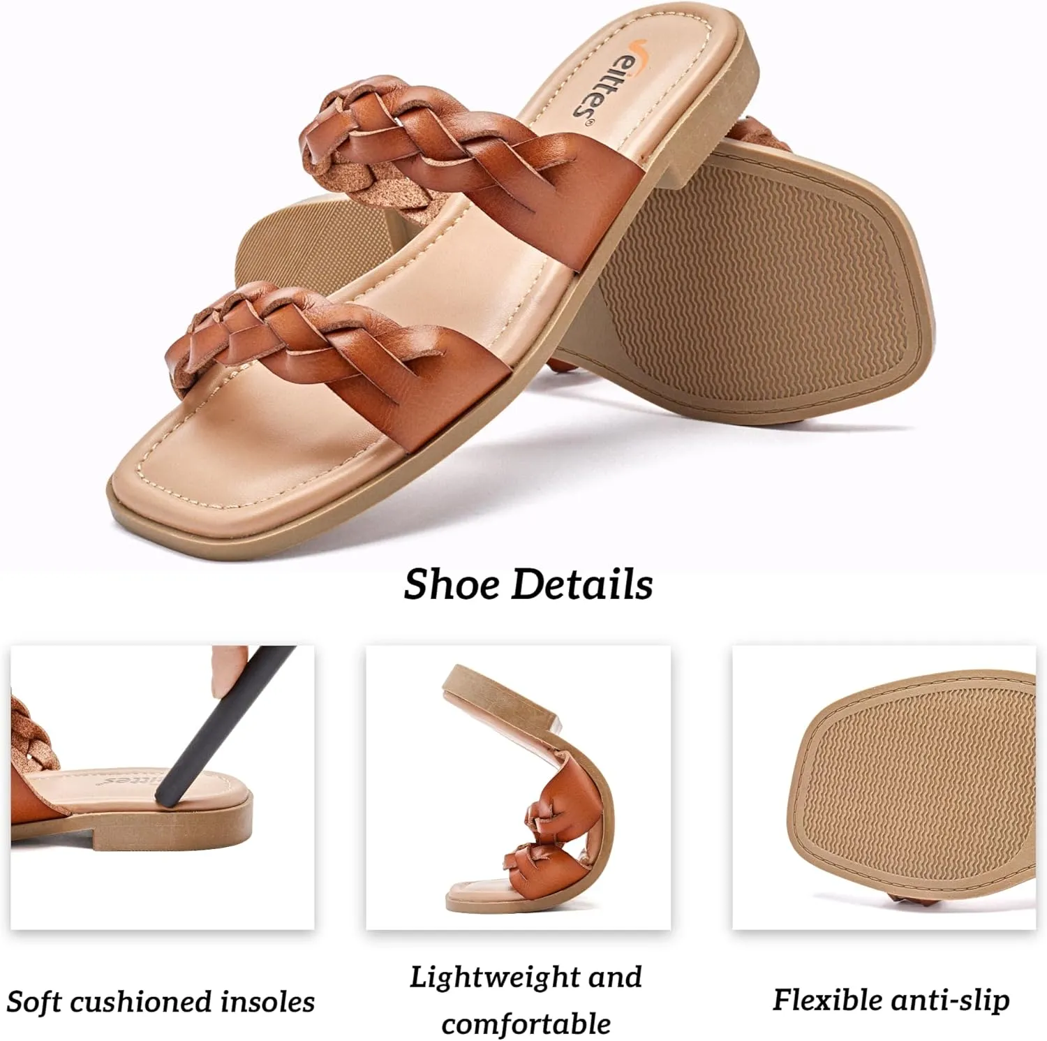Veittes Women's Flat Slide Sandals - Casual Classic Simple Strappy Slip on Flat Summer Sandals.