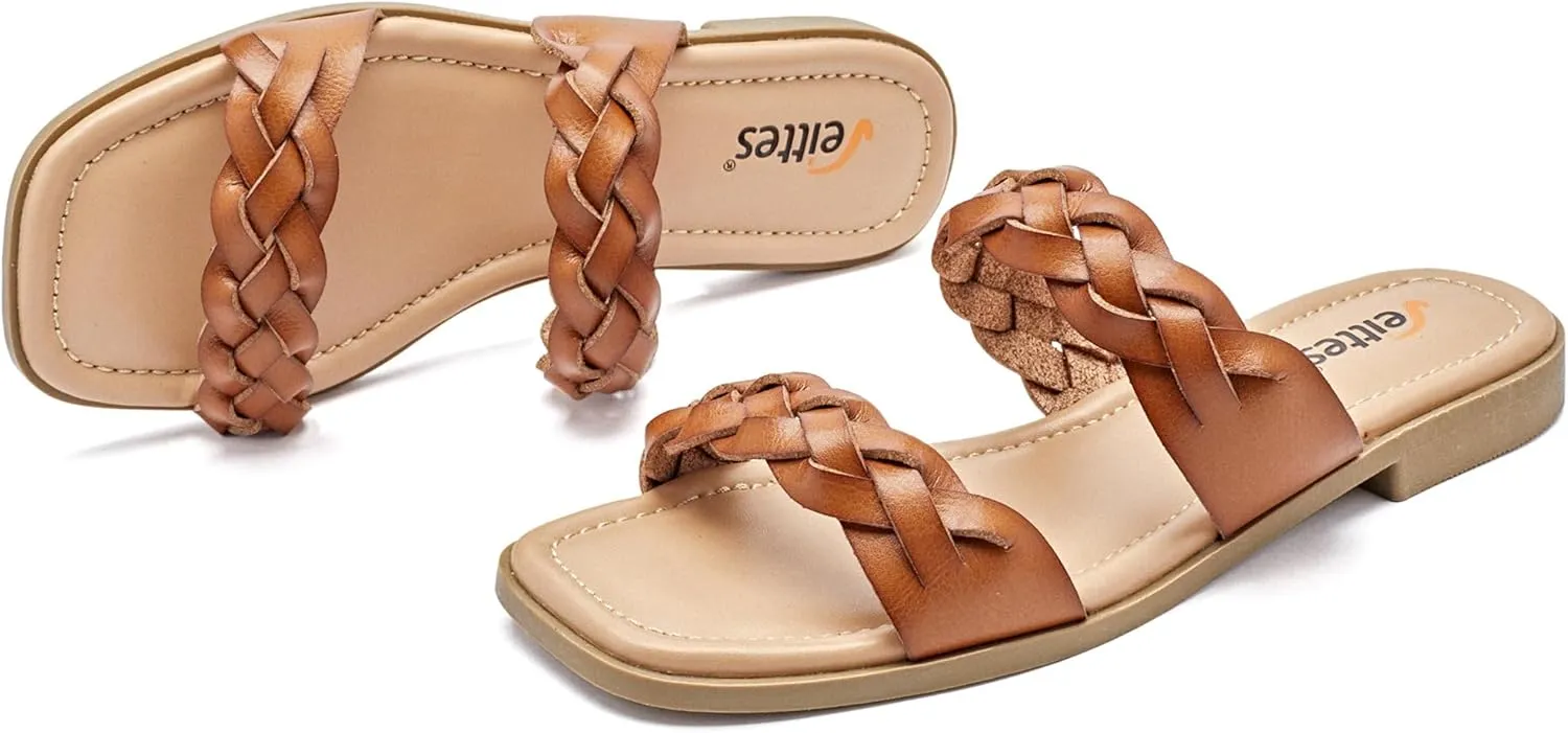 Veittes Women's Flat Slide Sandals - Casual Classic Simple Strappy Slip on Flat Summer Sandals.