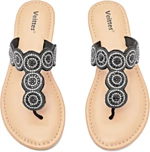 Veittes Women's Flat Slide Sandals - Comfort Casual Criss Cross Flat Summer Shoes.