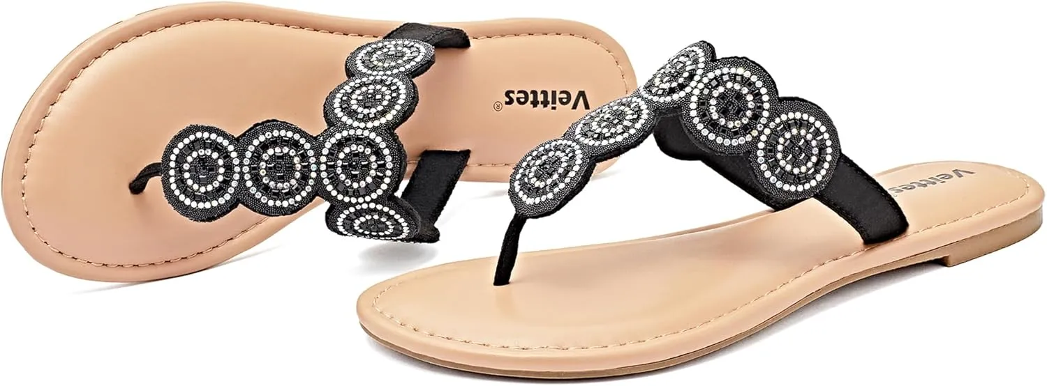 Veittes Women's Flat Slide Sandals - Comfort Casual Criss Cross Flat Summer Shoes.