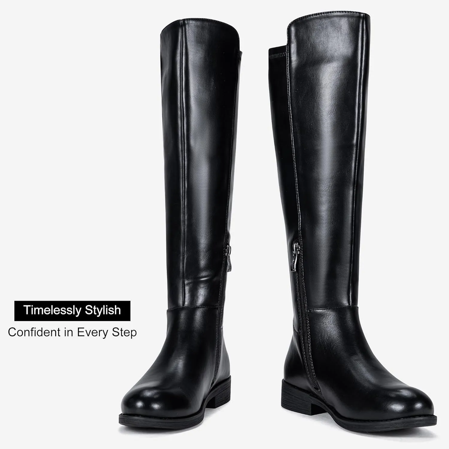 Vepose Women's 9662 Knee High Boots, Casual Tall Riding Boots Low Flat Heel, Wide Calf and Inner Zipper.