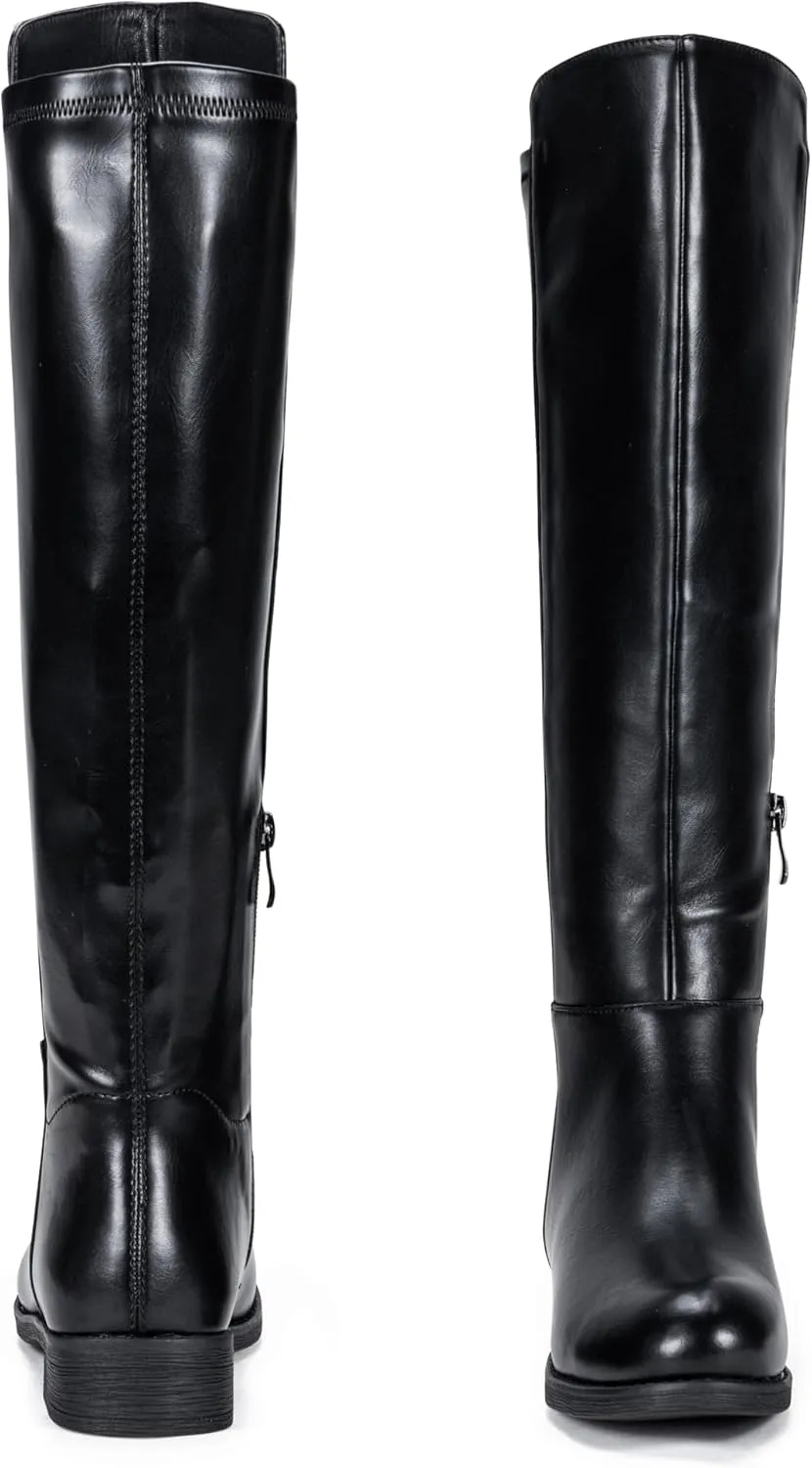 Vepose Women's 9662 Knee High Boots, Casual Tall Riding Boots Low Flat Heel, Wide Calf and Inner Zipper.