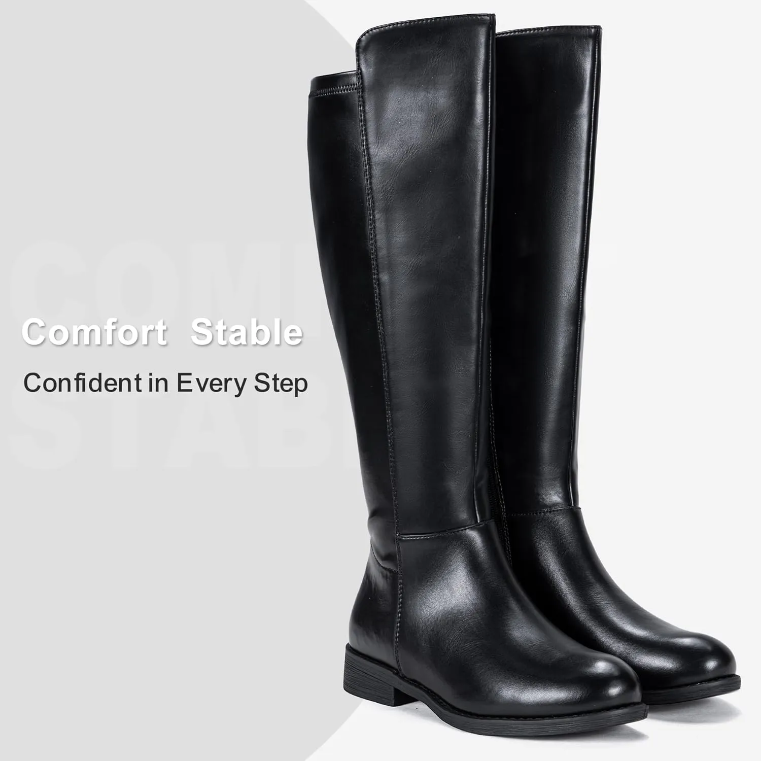 Vepose Women's 9662 Knee High Boots, Casual Tall Riding Boots Low Flat Heel, Wide Calf and Inner Zipper.