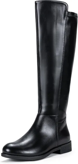 Vepose Women's 9662 Knee High Boots, Casual Tall Riding Boots Low Flat Heel, Wide Calf and Inner Zipper.