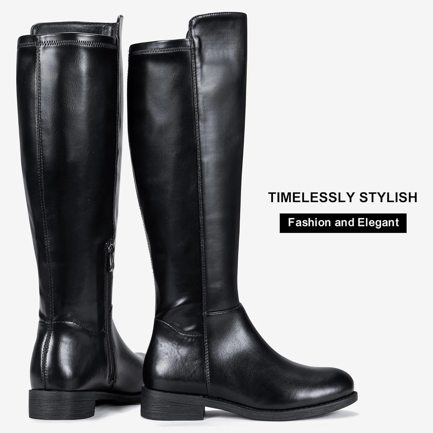 Vepose Women's 9662 Knee High Boots, Casual Tall Riding Boots Low Flat Heel, Wide Calf and Inner Zipper.