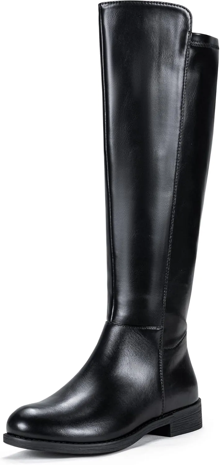 Vepose Women's 9662 Knee High Boots, Casual Tall Riding Boots Low Flat Heel, Wide Calf and Inner Zipper.