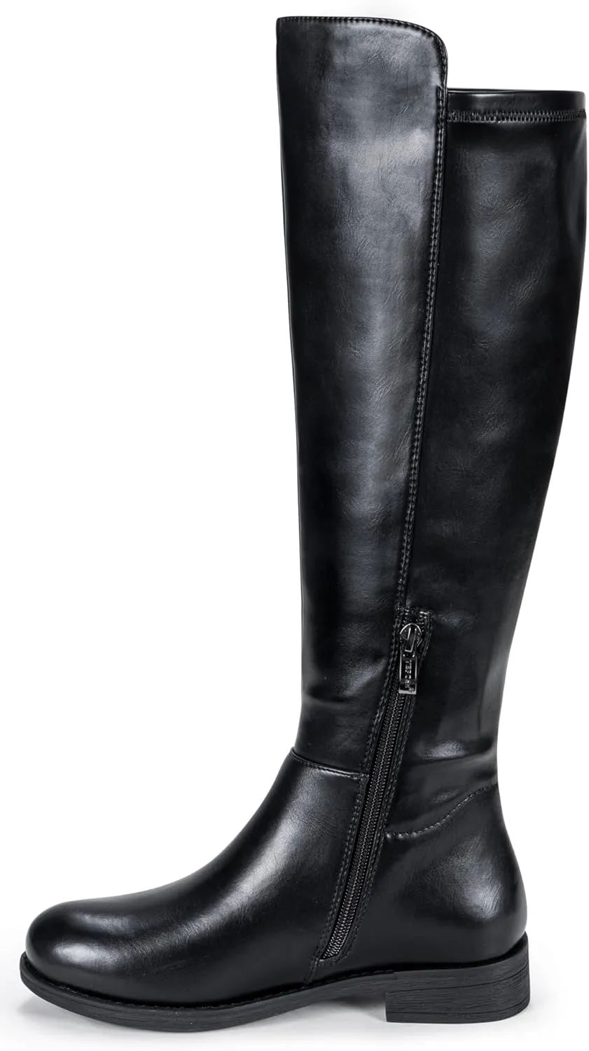 Vepose Women's 9662 Knee High Boots, Casual Tall Riding Boots Low Flat Heel, Wide Calf and Inner Zipper.