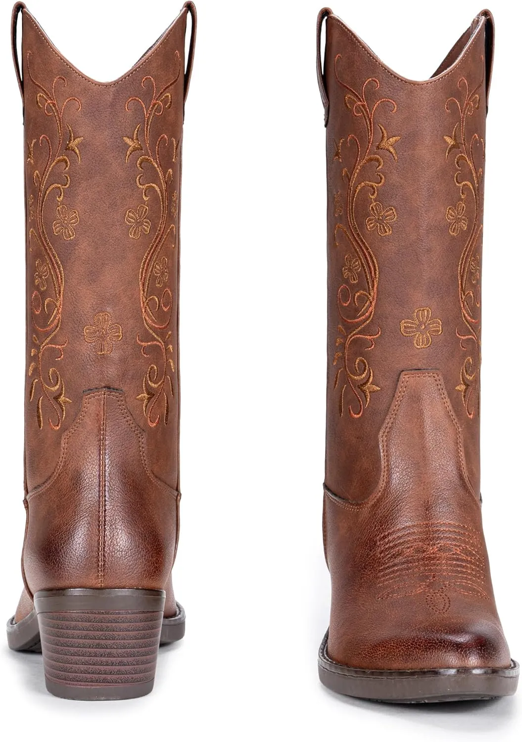 Vepose Women's Cowboy Boots, Embroidered Western Mid-Calf 9802 Cowgirl Boots, Pointed Toe Pull on Boots with Chunky Heel