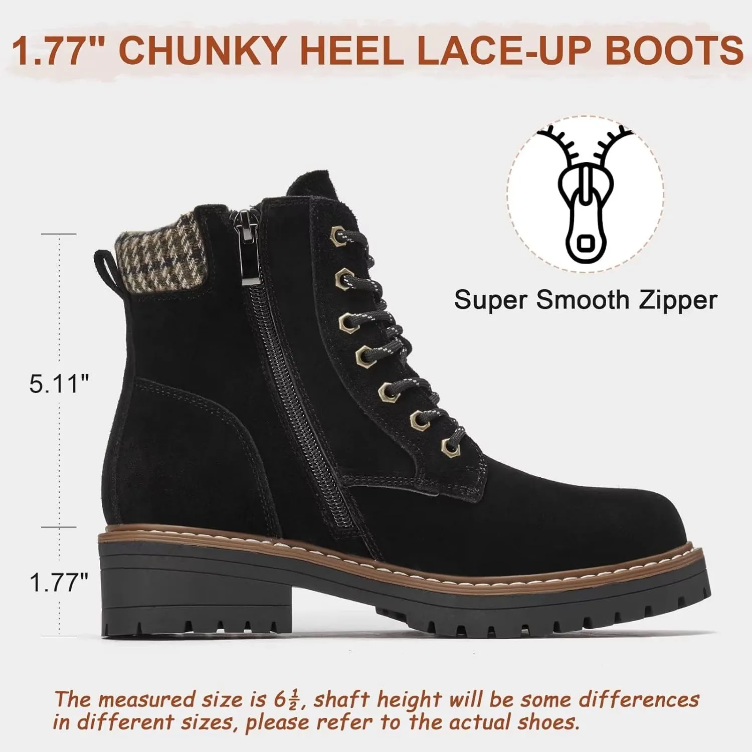 VERDASCO Womens Boots Ladies Casual Water-Resistant Lace Up With Zipper Inside Boots Fashion Round Toe Lug Sole Ankle Boots&Booties for Women