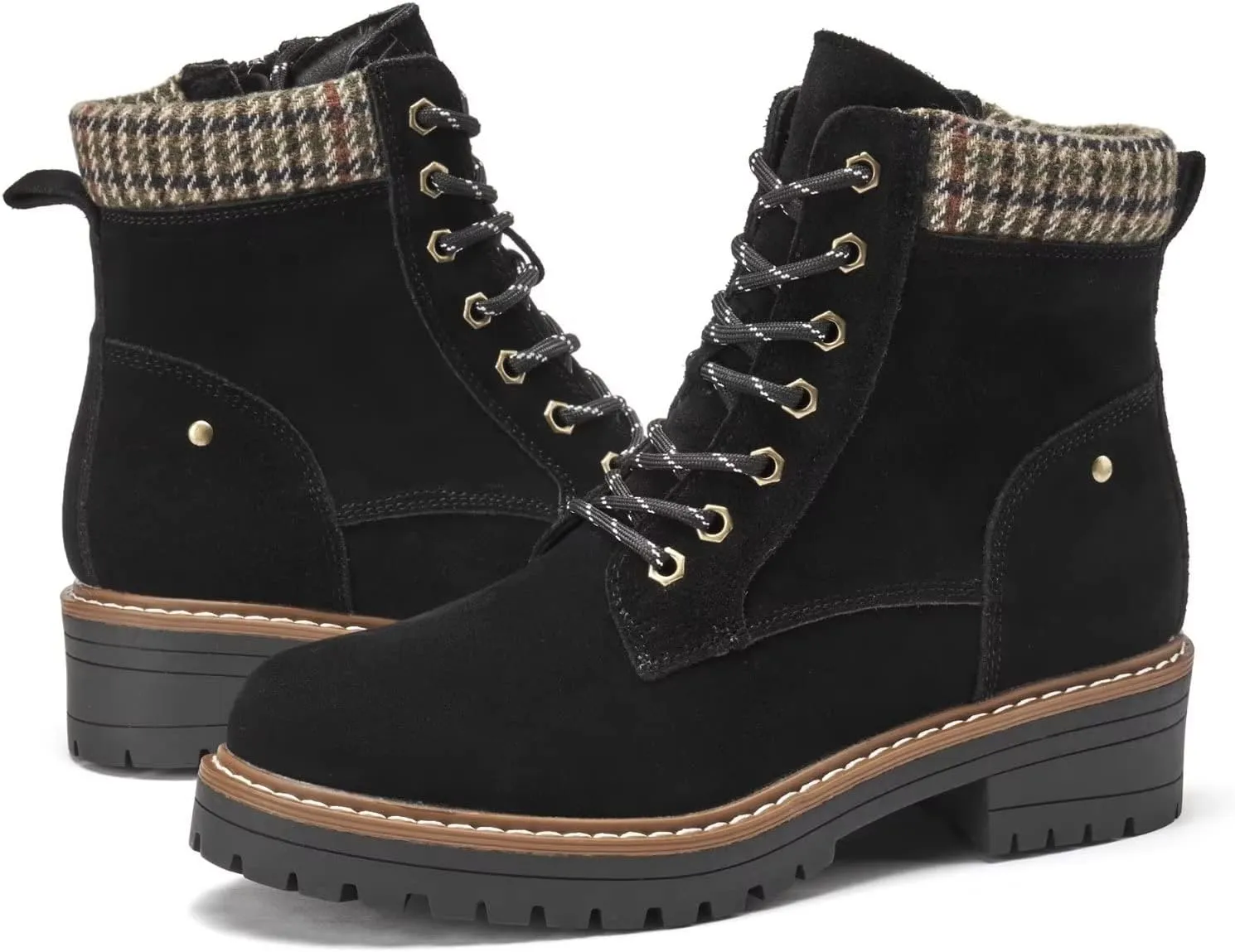VERDASCO Womens Boots Ladies Casual Water-Resistant Lace Up With Zipper Inside Boots Fashion Round Toe Lug Sole Ankle Boots&Booties for Women