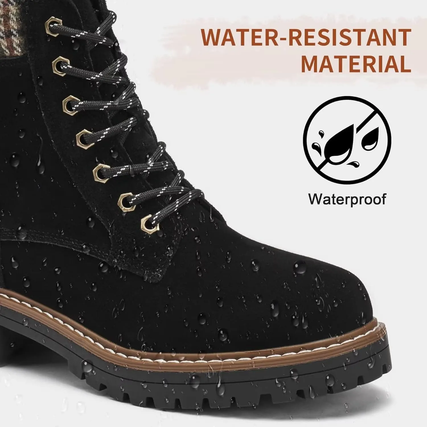 VERDASCO Womens Boots Ladies Casual Water-Resistant Lace Up With Zipper Inside Boots Fashion Round Toe Lug Sole Ankle Boots&Booties for Women