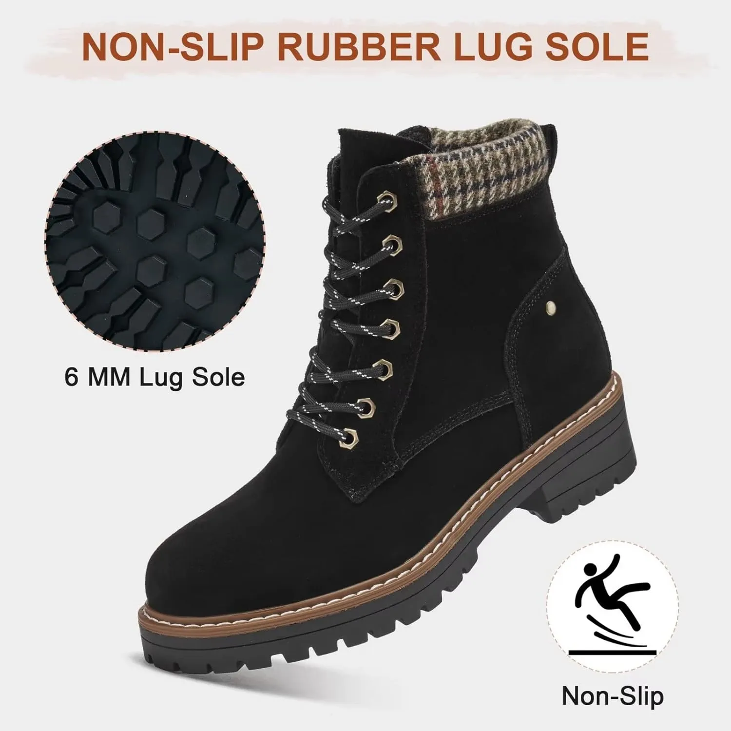 VERDASCO Womens Boots Ladies Casual Water-Resistant Lace Up With Zipper Inside Boots Fashion Round Toe Lug Sole Ankle Boots&Booties for Women