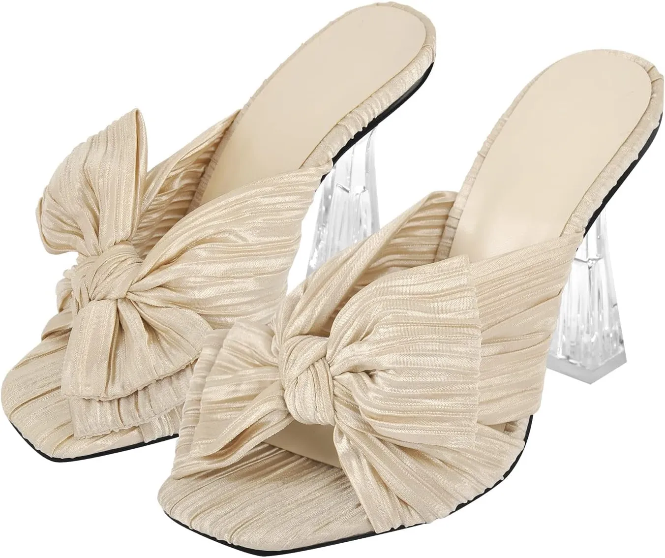 VERISSON Open Toe Mule Bows Band Clear Block High Heels Summer Shoes for Wedding Party