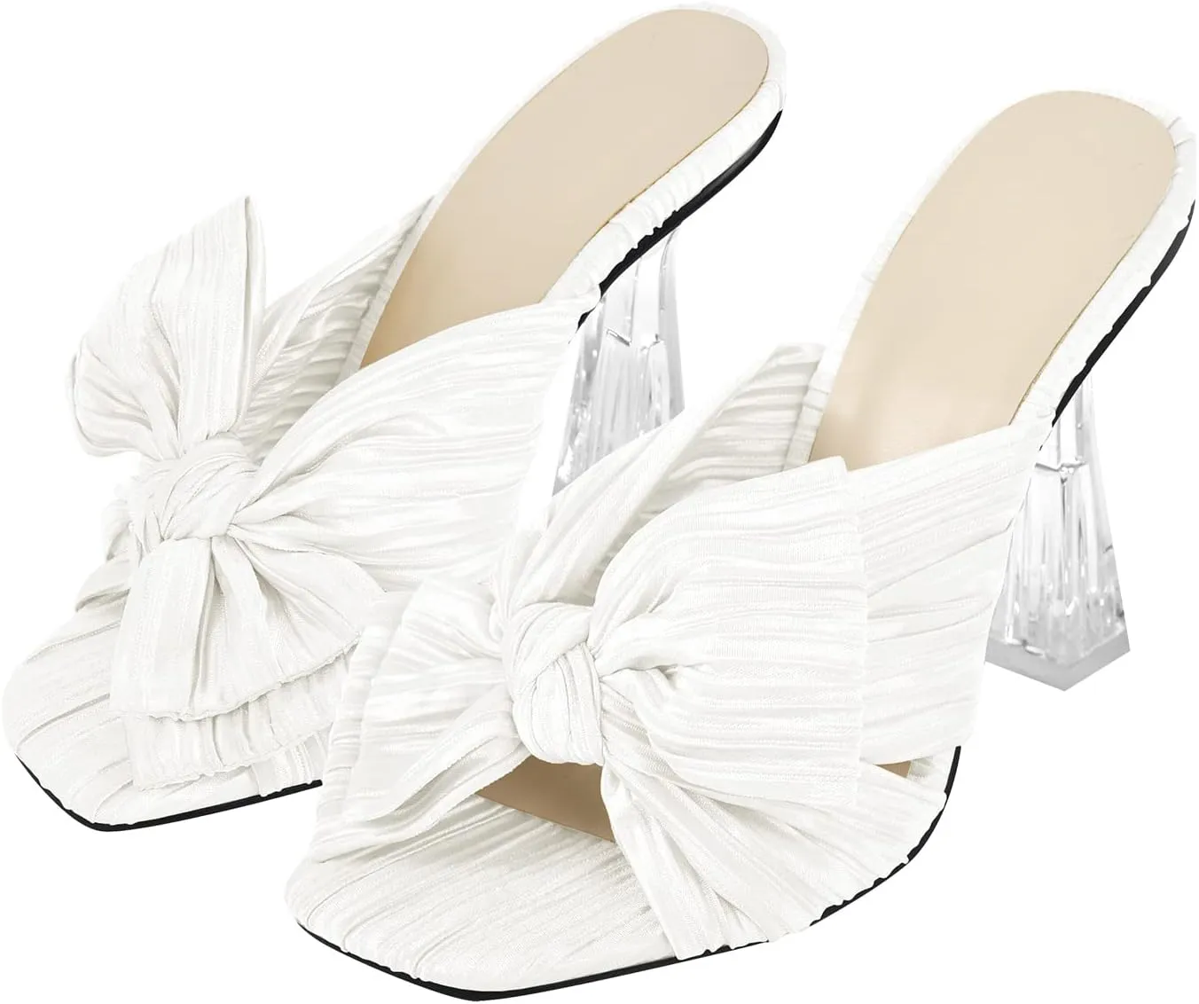 VERISSON Open Toe Mule Bows Band Clear Block High Heels Summer Shoes for Wedding Party