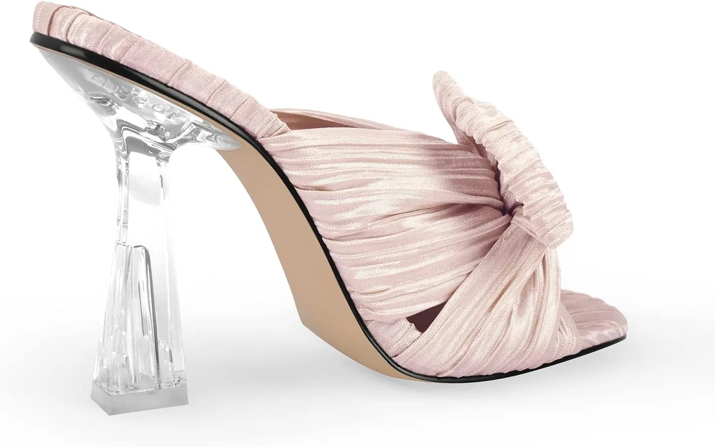 VERISSON Open Toe Mule Bows Band Clear Block High Heels Summer Shoes for Wedding Party