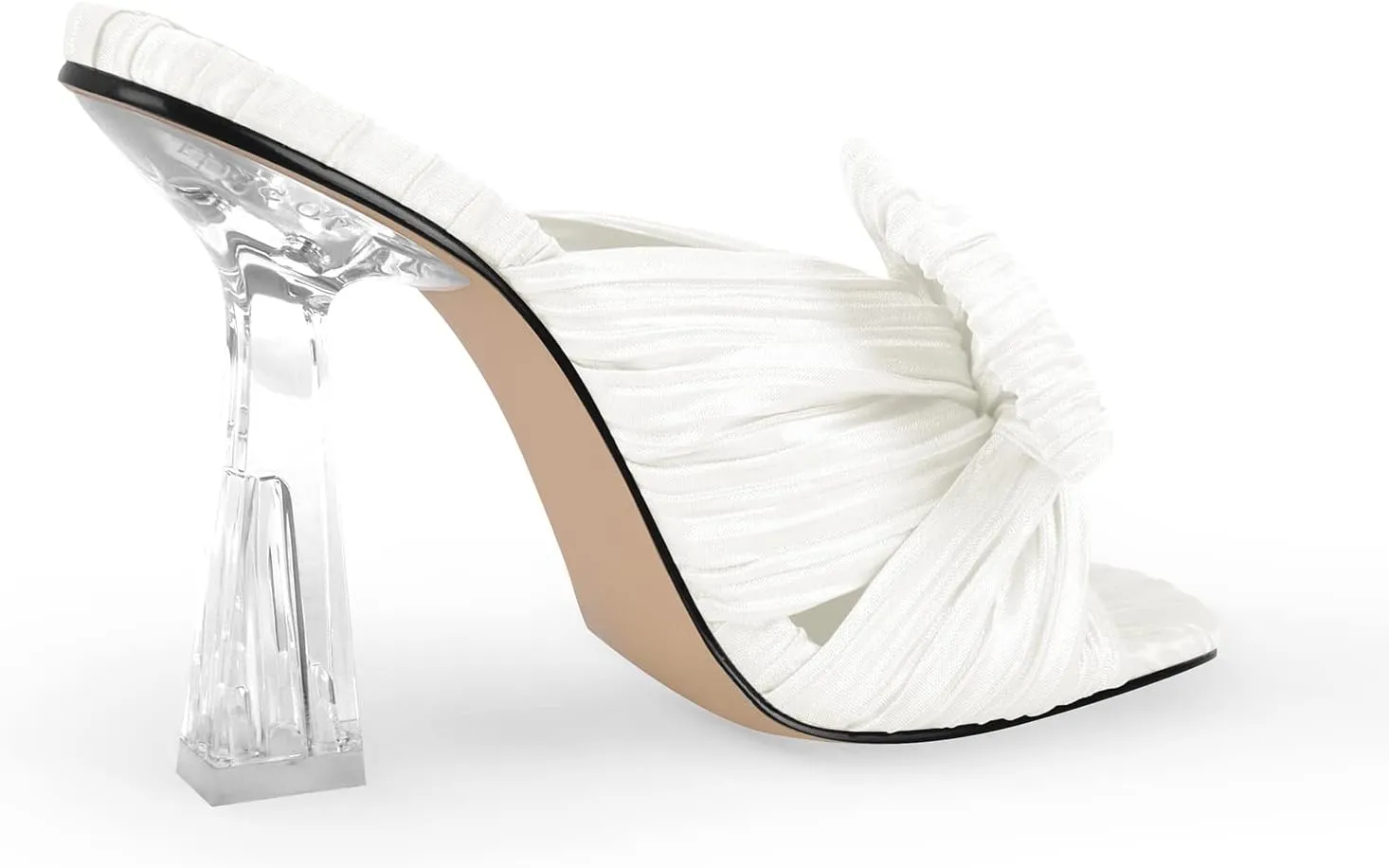 VERISSON Open Toe Mule Bows Band Clear Block High Heels Summer Shoes for Wedding Party