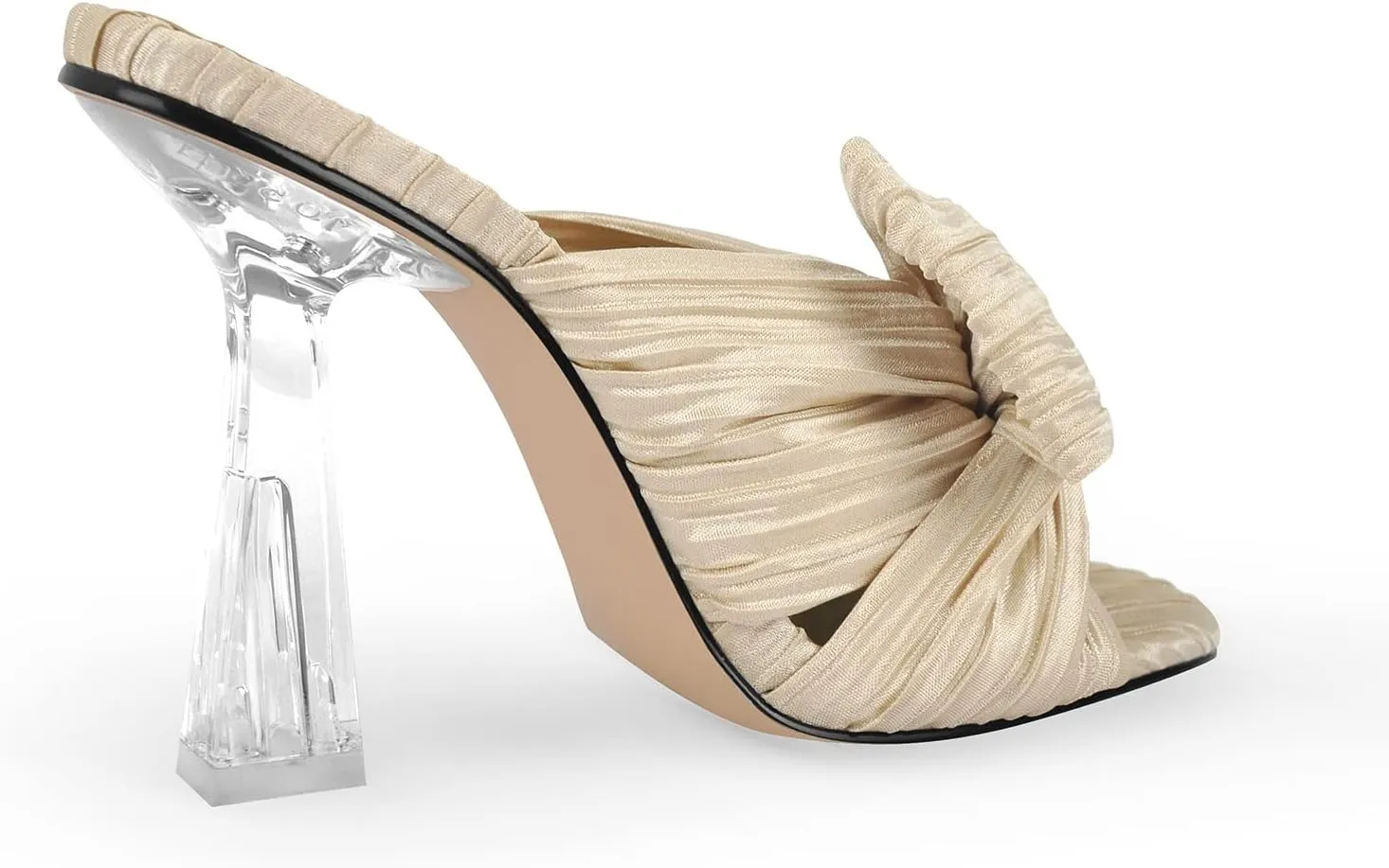 VERISSON Open Toe Mule Bows Band Clear Block High Heels Summer Shoes for Wedding Party