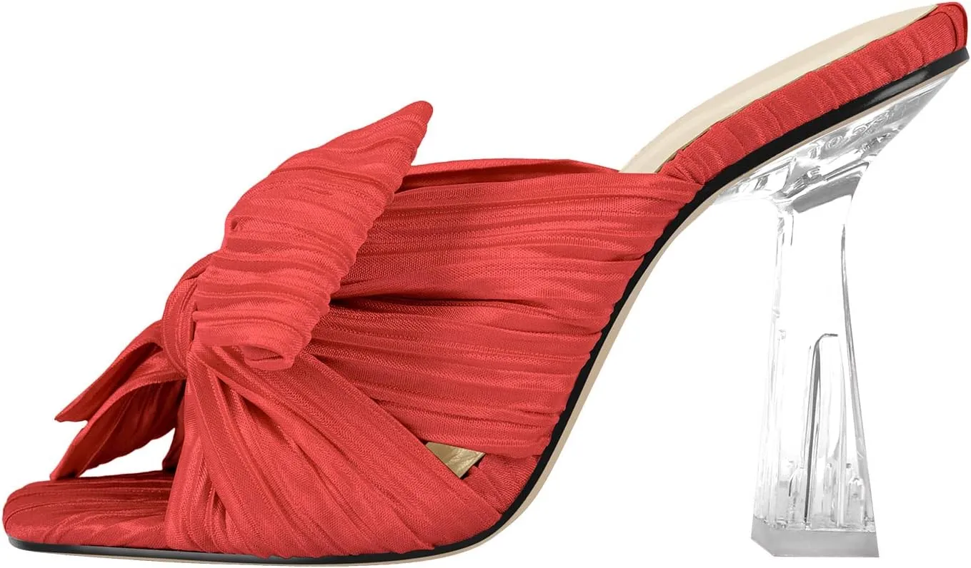 VERISSON Open Toe Mule Bows Band Clear Block High Heels Summer Shoes for Wedding Party