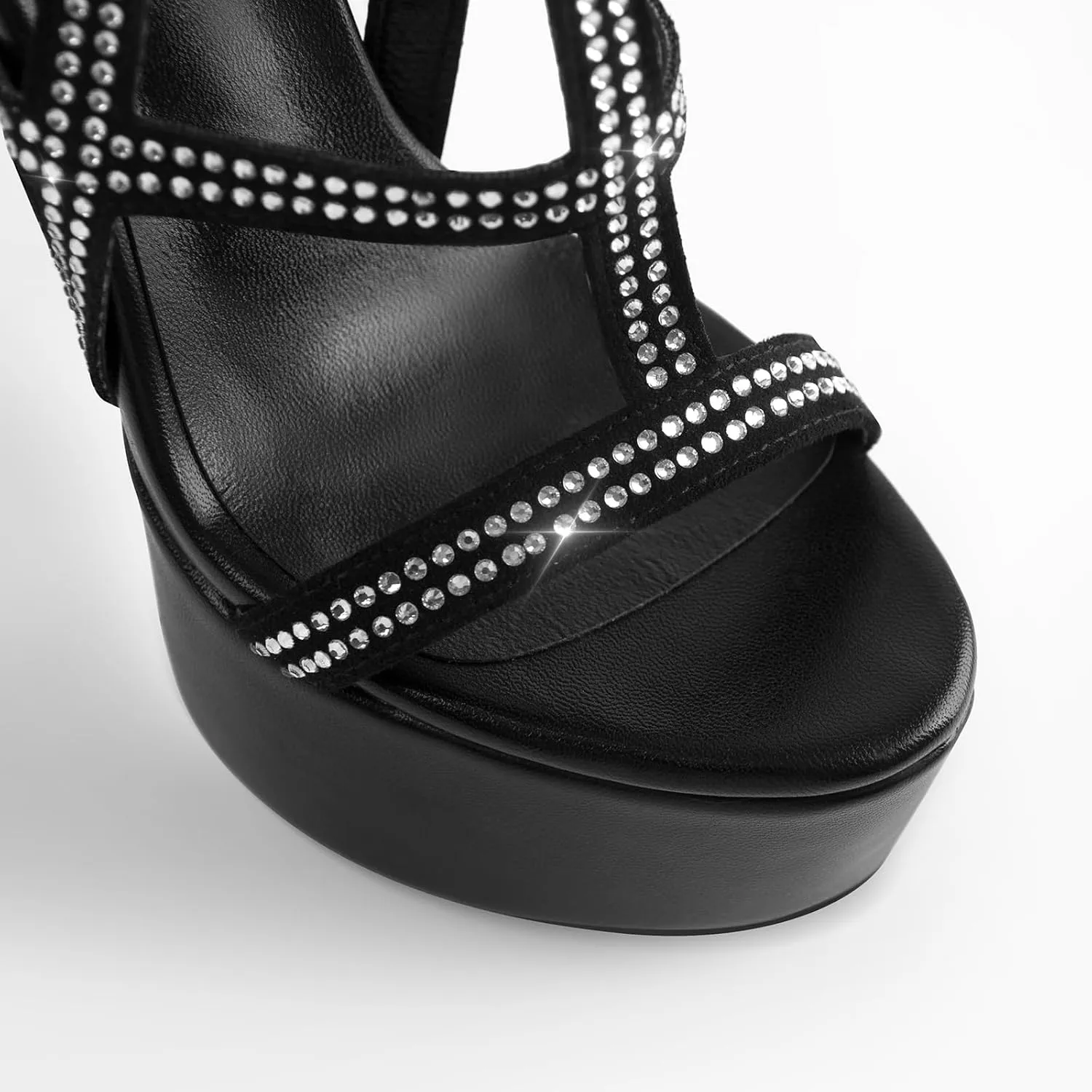VERISSON Women's Zip up Rhinestone Stiletto High Heels Open Toe Cutout Platform Sandals for Prom Dressing Party