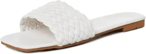 Vertundy Slides For Women Sandals Braided Strap Open Square Toe Flat Slippers Slip On Single Casual Shoes Summer