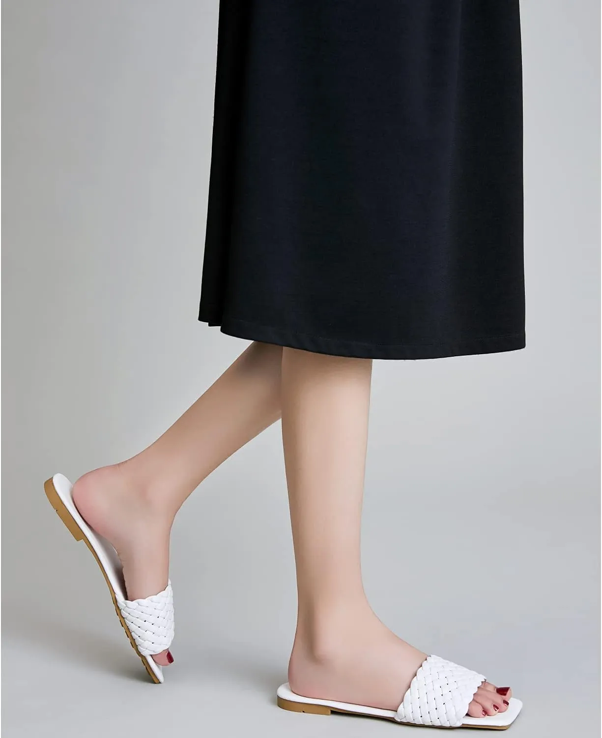 Vertundy Slides For Women Sandals Braided Strap Open Square Toe Flat Slippers Slip On Single Casual Shoes Summer