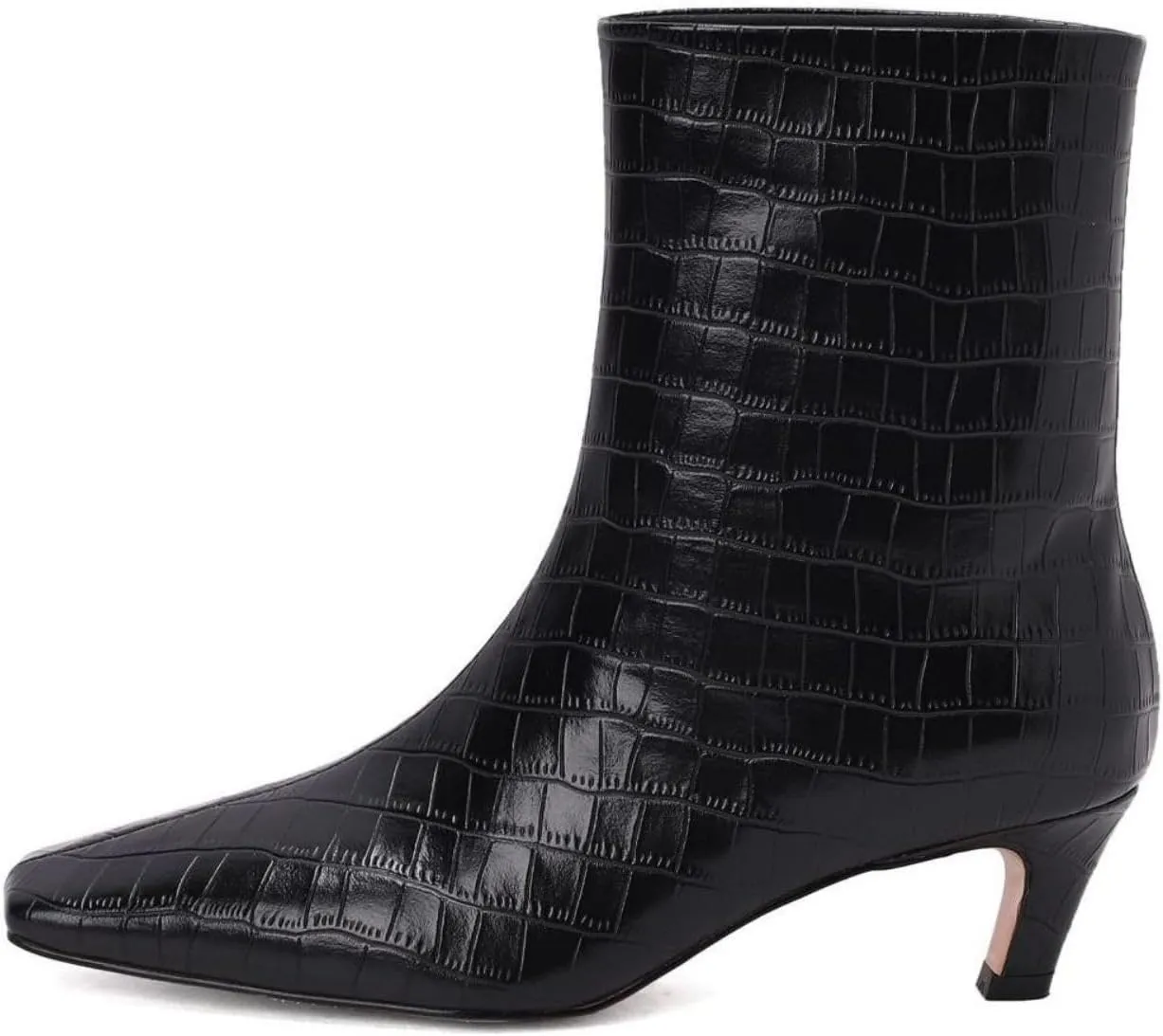 Vertundy Women's Knee High Boots Low Heel Wide Calf Tall Boots with Square Toe Classic Faux Crocodile Chunky Booties