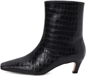 Vertundy Women's Knee High Boots Low Heel Wide Calf Tall Boots with Square Toe Classic Faux Crocodile Chunky Booties