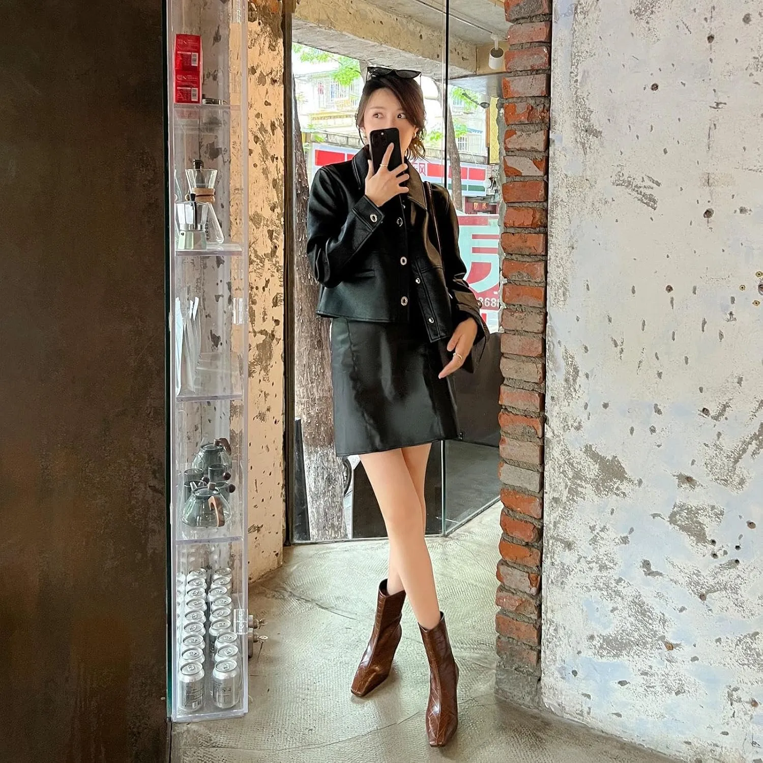 Vertundy Women's Knee High Boots Low Heel Wide Calf Tall Boots with Square Toe Classic Faux Crocodile Chunky Booties