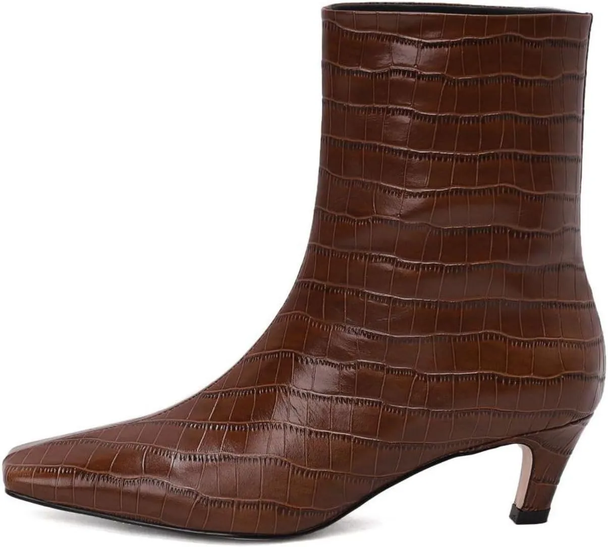 Vertundy Women's Knee High Boots Low Heel Wide Calf Tall Boots with Square Toe Classic Faux Crocodile Chunky Booties