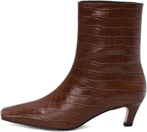 Vertundy Women's Knee High Boots Low Heel Wide Calf Tall Boots with Square Toe Classic Faux Crocodile Chunky Booties