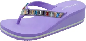 VICT POPU Flip Flops Sandals for Women Bling Rhinestones Jewel High Heel Arch Support Comfortable Soft Cushion Wedge Slip-on Casual Platform Summer Thong Sandals