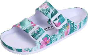 VICT POPU Womens Sandals Adjustable Double Buckle Strap Waterproof EVA Flat Slides
