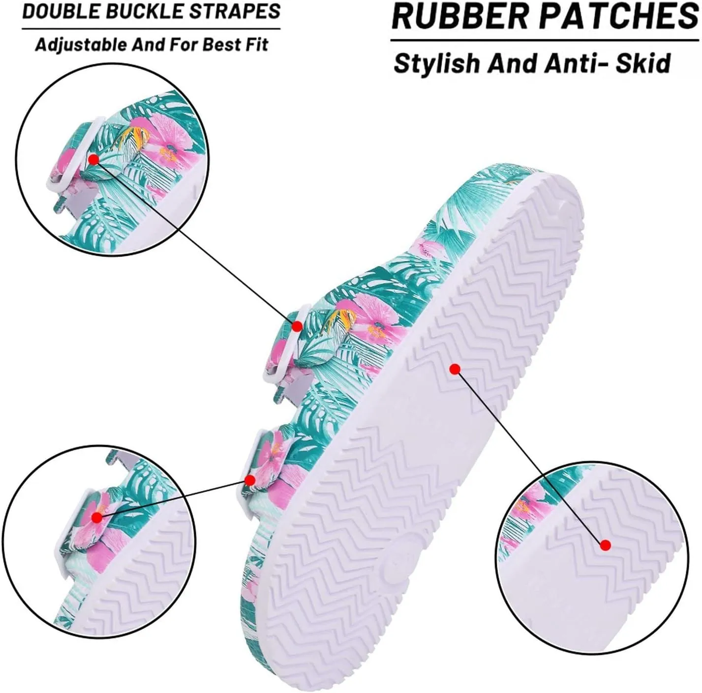 VICT POPU Womens Sandals Adjustable Double Buckle Strap Waterproof EVA Flat Slides
