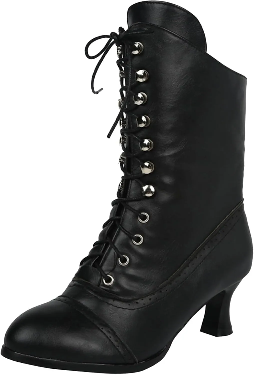 Victorian Boots for Women Vintage Boots Lace up Ankle Boots Mid Heel Boots Cone Heel Side Zip Almond Toe Boots Costume Shoes
