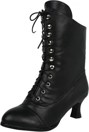 Victorian Boots for Women Vintage Boots Lace up Ankle Boots Mid Heel Boots Cone Heel Side Zip Almond Toe Boots Costume Shoes