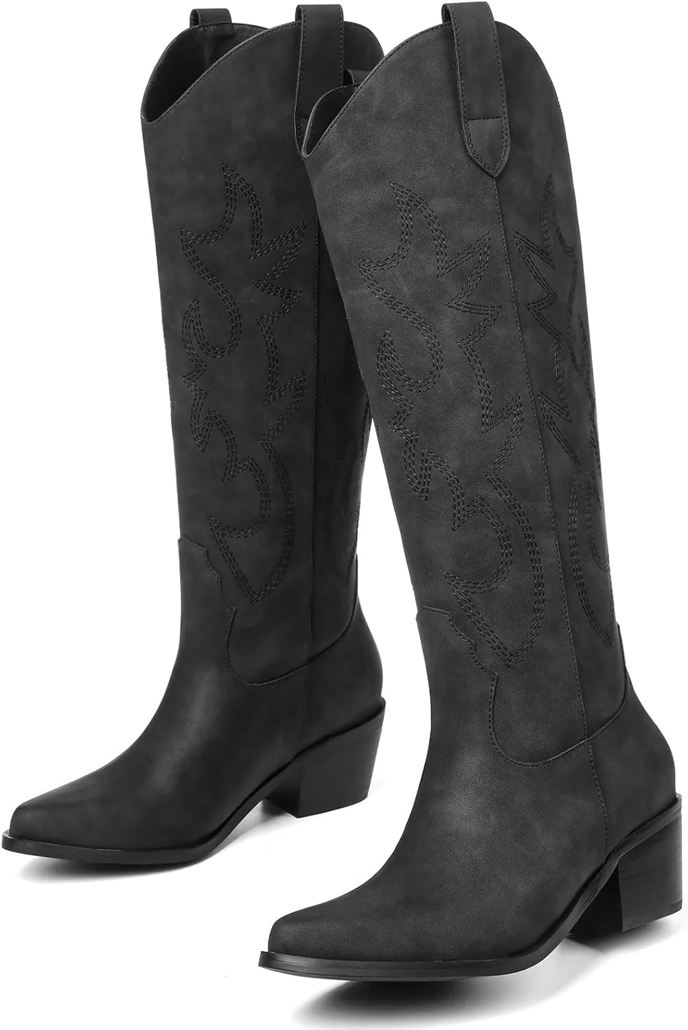VIMISAOI Cowboy Boots for Women - Knee High, Pointed Toe, Wide Calf Western White Cowgirl Tall Boots
