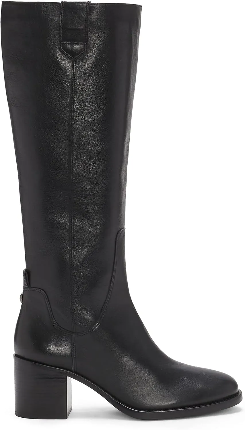Vince Camuto Zemmy Black Soft Silky Leather Knee High Block Heel Dress Boots