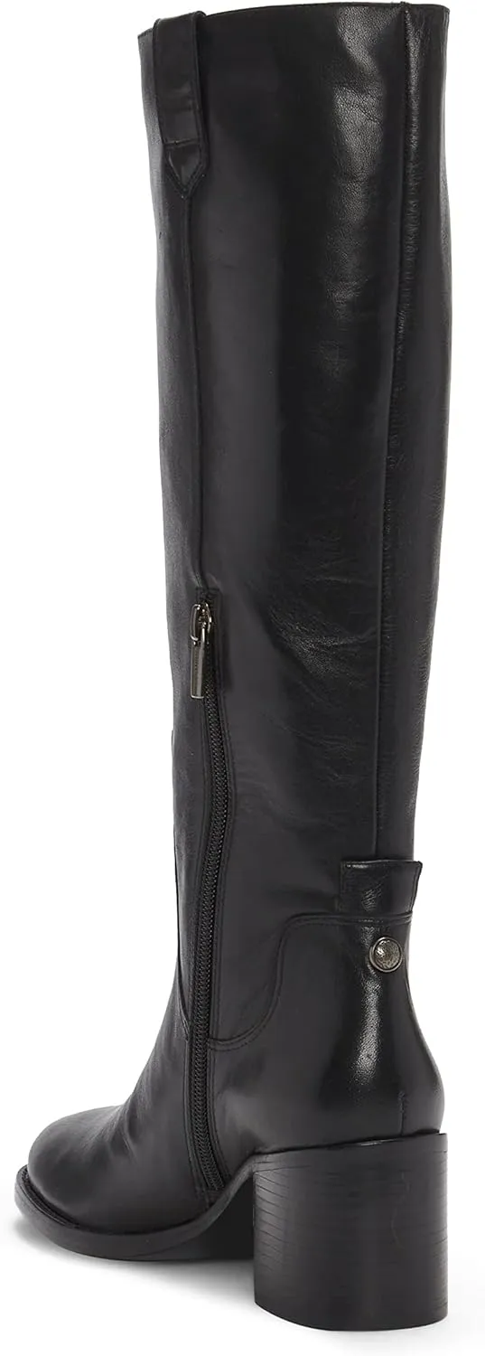 Vince Camuto Zemmy Black Soft Silky Leather Knee High Block Heel Dress Boots
