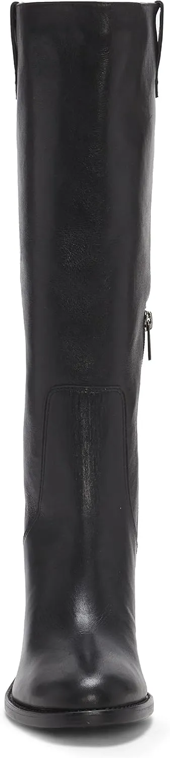 Vince Camuto Zemmy Black Soft Silky Leather Knee High Block Heel Dress Boots