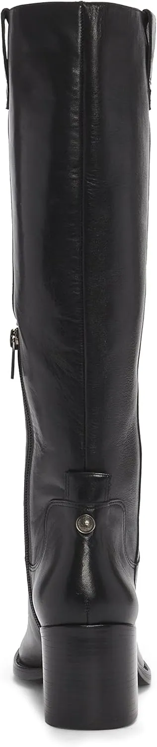 Vince Camuto Zemmy Black Soft Silky Leather Knee High Block Heel Dress Boots